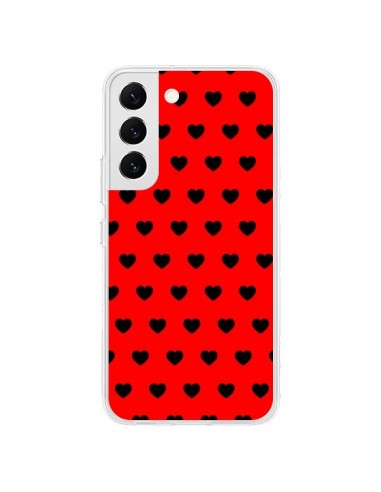 Coque Samsung Galaxy S22 5G Coeurs Noirs Fond Rouge - Laetitia