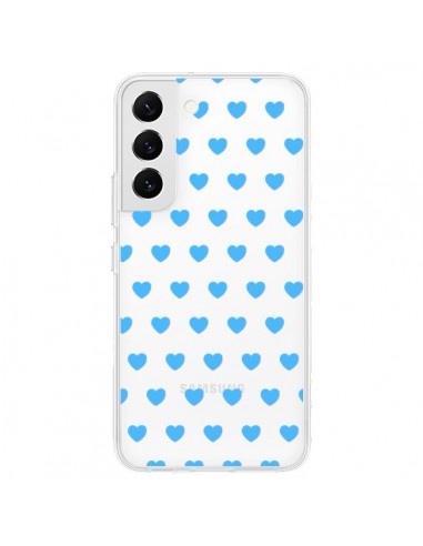 Coque Samsung Galaxy S22 5G Coeur Heart Love Amour Bleu Transparente - Laetitia