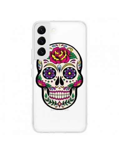 Coque Samsung Galaxy S22 5G Tête de Mort Mexicaine Fleurs Transparente - Laetitia