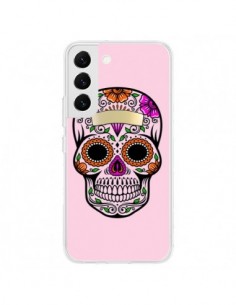 Coque Samsung Galaxy S22 5G Tête de Mort Mexicaine Rose...