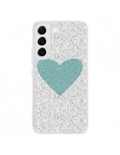 Coque Samsung Galaxy S22 5G Coeur Bleu Vert Argent Love -...
