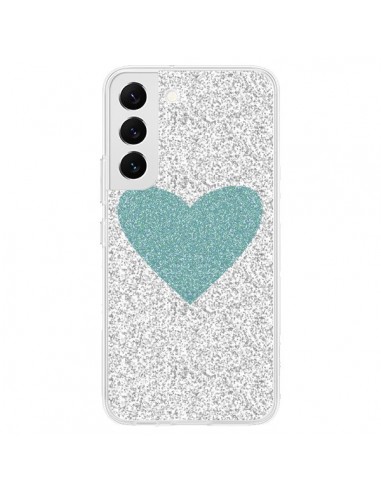 Coque Samsung Galaxy S22 5G Coeur Bleu Vert Argent Love - Mary Nesrala