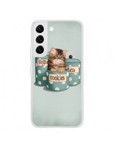 Coque Samsung Galaxy S22 5G Chaton Chat Kitten Boite Cookies Pois - Maryline Cazenave