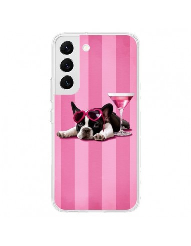 Coque Samsung Galaxy S22 5G Chien Dog Cocktail Lunettes Coeur Rose - Maryline Cazenave