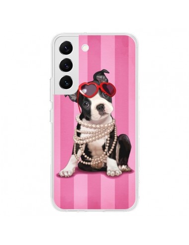 Coque Samsung Galaxy S22 5G Chien Dog Fashion Collier Perles Lunettes Coeur - Maryline Cazenave