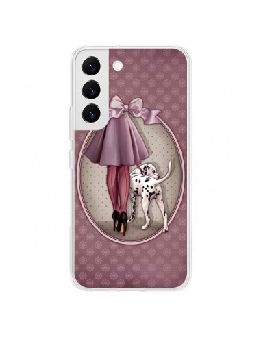Coque Samsung Galaxy S22 5G Lady Chien Dog Dalmatien Robe Pois - Maryline Cazenave