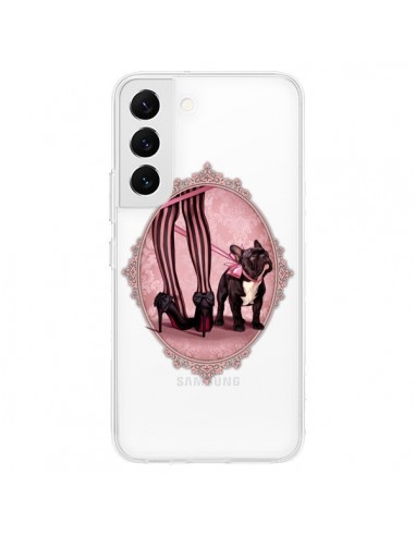 Coque Samsung Galaxy S22 5G Lady Jambes Chien Bulldog Dog Rose Pois Noir Transparente - Maryline Cazenave