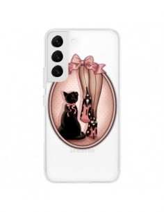 Coque Samsung Galaxy S22 5G Lady Chat Noeud Papillon Pois...