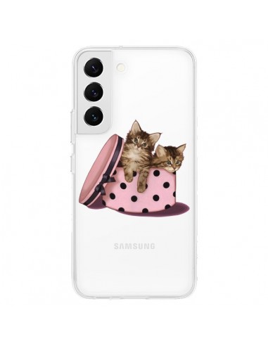 Coque Samsung Galaxy S22 5G Chaton Chat Kitten Boite Pois Transparente - Maryline Cazenave