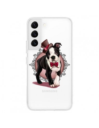 Coque Samsung Galaxy S22 5G Chien Bulldog Dog Gentleman Noeud Papillon Chapeau Transparente - Maryline Cazenave