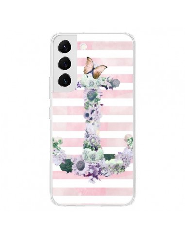 Coque Samsung Galaxy S22 5G Ancre Rose Fleurs Navire - Monica Martinez