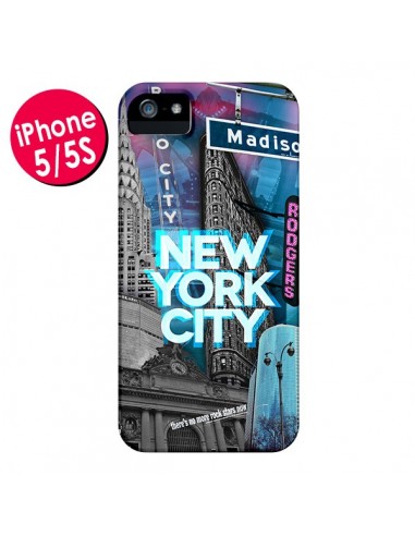 Coque New York City Buildings Bleu pour iPhone 5 et 5S - Javier Martinez