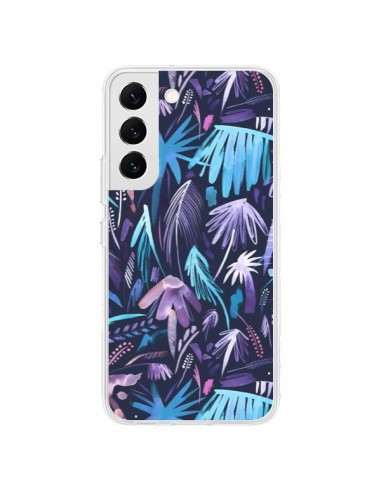 Coque Samsung Galaxy S22 5G Brushstrokes Tropical Palms Navy - Ninola Design