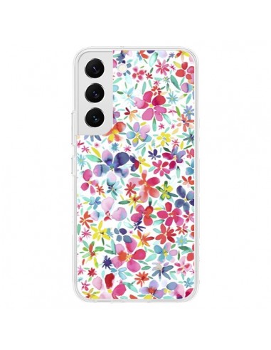 Coque Samsung Galaxy S22 5G Colorful Flowers Petals Blue - Ninola Design