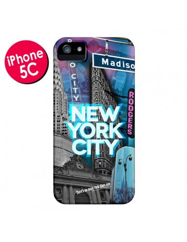 Coque New York City Buildings Bleu pour iPhone 5C - Javier Martinez