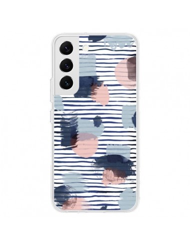 Coque Samsung Galaxy S22 5G Watercolor Stains Stripes Navy - Ninola Design