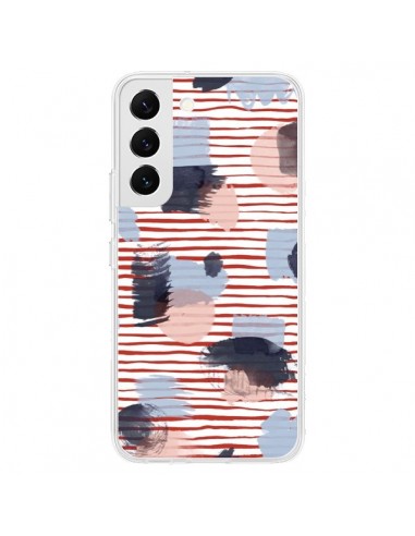 Coque Samsung Galaxy S22 5G Watercolor Stains Stripes Red - Ninola Design