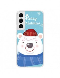 Coque Samsung Galaxy S22 5G Ours Blanc de Noël Merry...