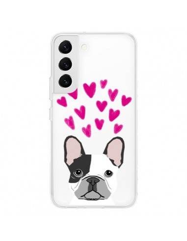 Coque Samsung Galaxy S22 5G Bulldog Français Coeurs Chien Transparente - Pet Friendly