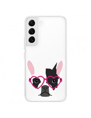 Coque Samsung Galaxy S22 5G Bulldog Français Lunettes Coeurs Chien Transparente - Pet Friendly