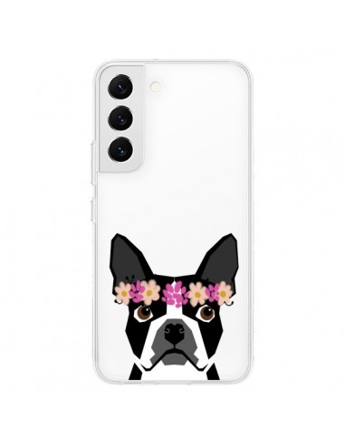 Coque Samsung Galaxy S22 5G Boston Terrier Fleurs Chien Transparente - Pet Friendly