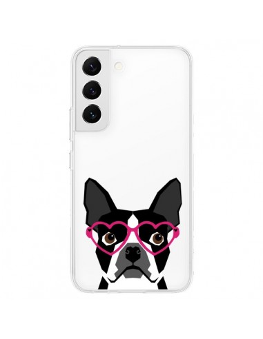 Coque Samsung Galaxy S22 5G Boston Terrier Lunettes Coeurs Chien Transparente - Pet Friendly