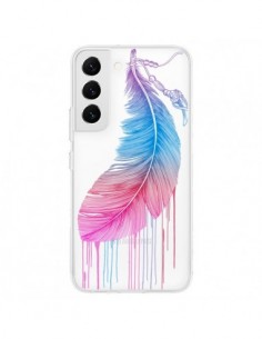 Coque Samsung Galaxy S22 5G Plume Feather Arc en Ciel...