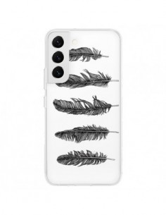 Coque Samsung Galaxy S22 5G Plume Feather Noir...