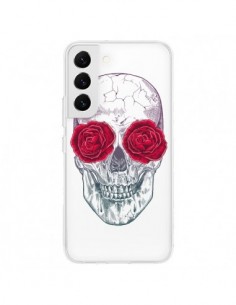 Coque Samsung Galaxy S22 5G Tête de Mort Rose Fleurs...