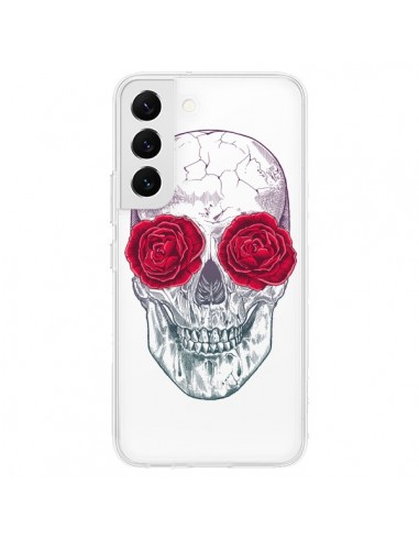 Coque Samsung Galaxy S22 5G Tête de Mort Rose Fleurs Transparente - Rachel Caldwell