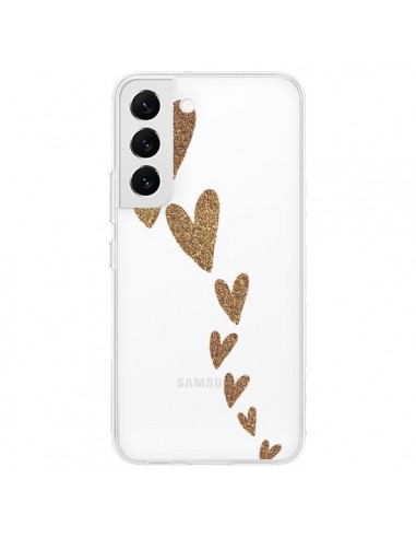 Coque Samsung Galaxy S22 5G Coeur Falling Gold Hearts Transparente - Sylvia Cook