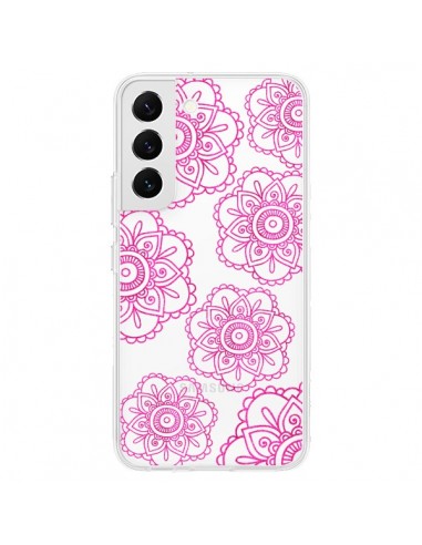 Coque Samsung Galaxy S22 5G Pink Doodle Flower Mandala Rose Fleur Transparente - Sylvia Cook