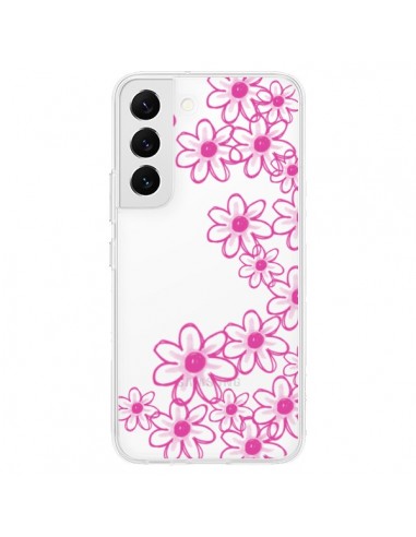 Coque Samsung Galaxy S22 5G Pink Flowers Fleurs Roses Transparente - Sylvia Cook