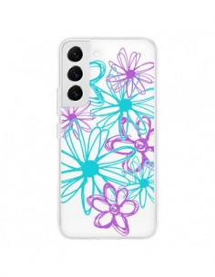 Coque Samsung Galaxy S22 5G Turquoise and Purple Flowers...