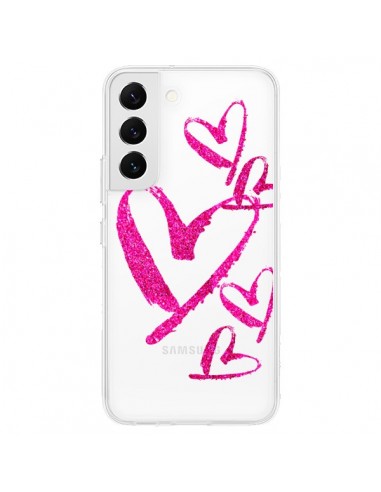 Coque Samsung Galaxy S22 5G Pink Heart Coeur Rose Transparente - Sylvia Cook