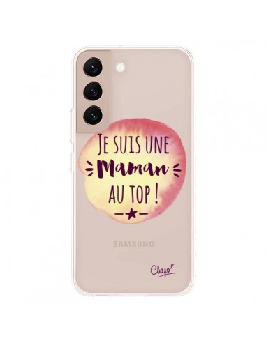 Coque Samsung Galaxy S22 Plus 5G Je suis une Maman au Top Orange Transparente - Chapo