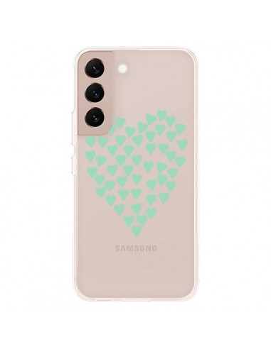 Coque Samsung Galaxy S22 Plus 5G Coeurs Heart Love Mint Bleu Vert Transparente - Project M