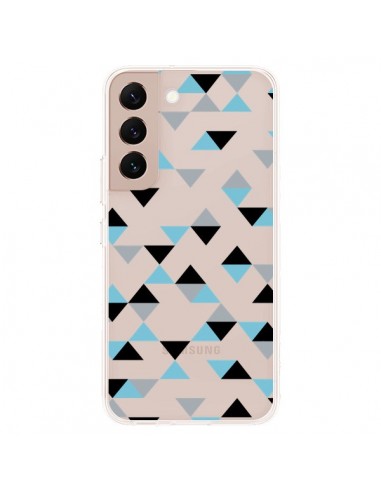 Coque Samsung Galaxy S22 Plus 5G Triangles Ice Blue Bleu Noir Transparente - Project M