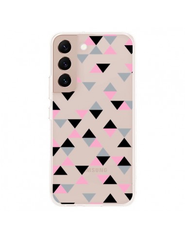 Coque Samsung Galaxy S22 Plus 5G Triangles Pink Rose Noir Transparente - Project M