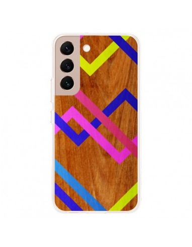 Coque Samsung Galaxy S22 Plus 5G Pink Yellow Wooden Bois Azteque Aztec Tribal - Jenny Mhairi