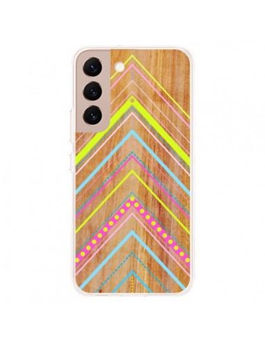 Coque Samsung Galaxy S22 Plus 5G Wooden Chevron Pink Bois Azteque Aztec Tribal - Jenny Mhairi