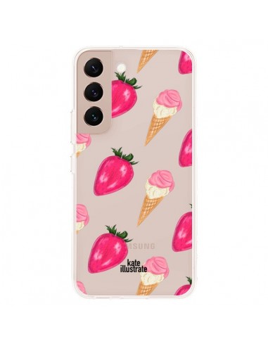 Coque Samsung Galaxy S22 Plus 5G Strawberry Ice Cream Fraise Glace Transparente - kateillustrate