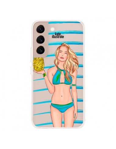 Coque Samsung Galaxy S22 Plus 5G Malibu Ananas Plage Ete Bleu Transparente - kateillustrate