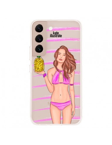 Coque Samsung Galaxy S22 Plus 5G Malibu Ananas Plage Ete Rose Transparente - kateillustrate