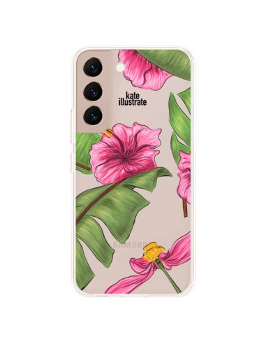 Coque Samsung Galaxy S22 Plus 5G Tropical Leaves Fleurs Feuilles Transparente - kateillustrate