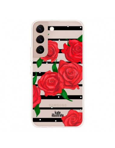 Coque Samsung Galaxy S22 Plus 5G Red Roses Rouge Fleurs Flowers Transparente - kateillustrate