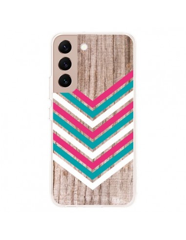 Coque Samsung Galaxy S22 Plus 5G Tribal Aztèque Bois Wood Flèche Rose Bleu - Laetitia