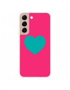 Coque Samsung Galaxy S22 Plus 5G Coeur Bleu Fond Rose -...