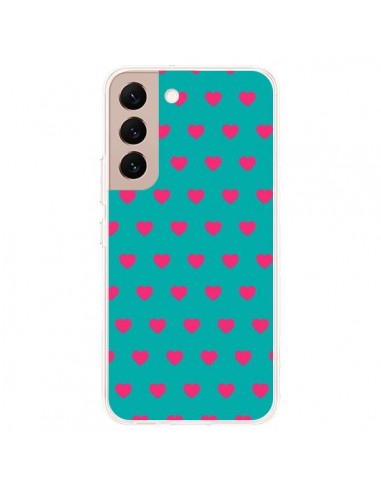 Coque Samsung Galaxy S22 Plus 5G Coeurs Roses Fond Bleu - Laetitia