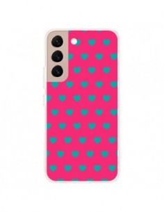 Coque Samsung Galaxy S22 Plus 5G Coeurs Bleus Fond Rose -...